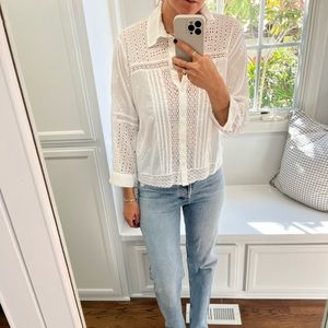 Zara Eyelet White Button Down Size S